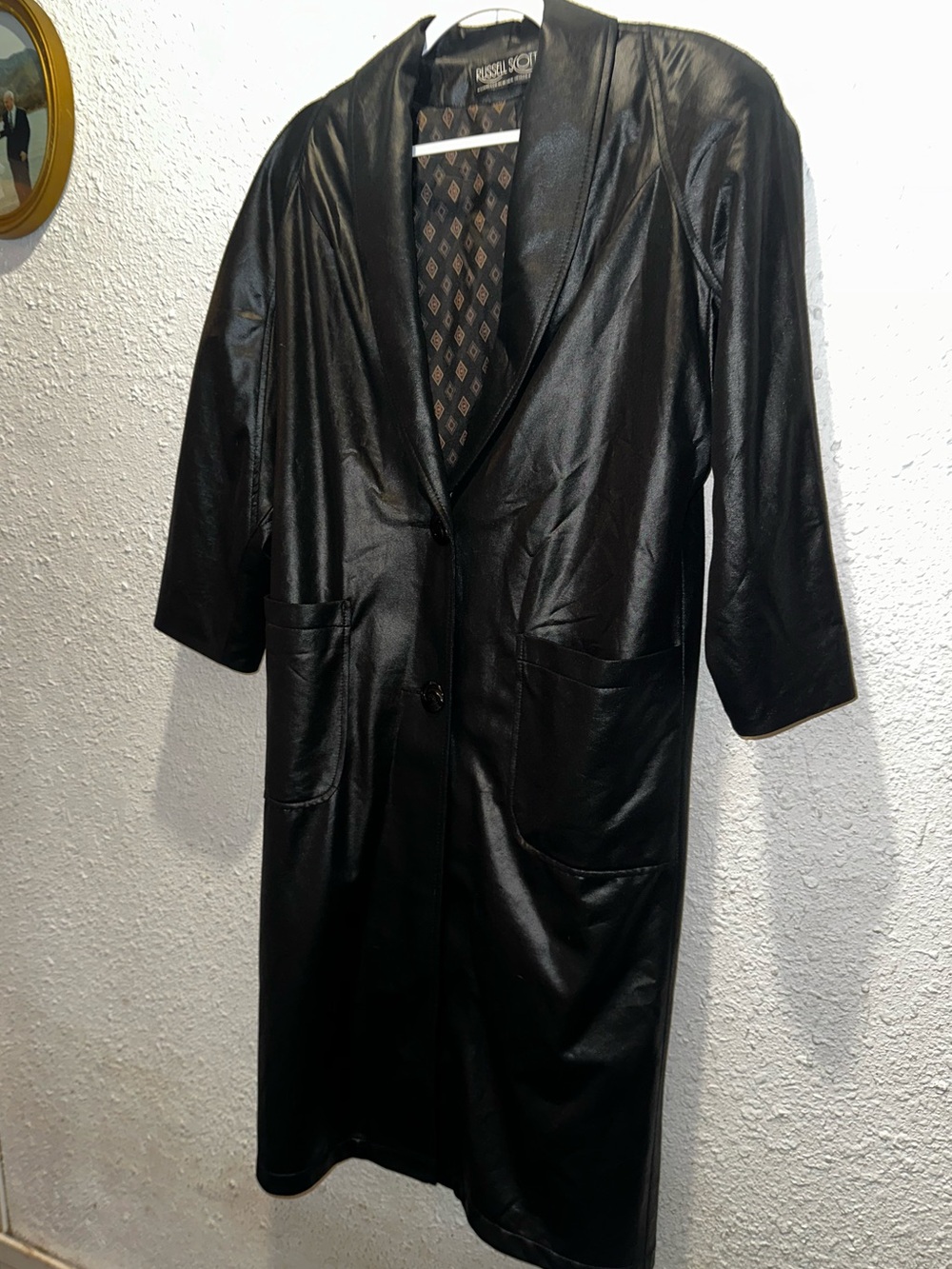 Vintage Black Faux Leather Long Coat